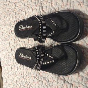 Skechers Memory Foam black Sz 9 Rhinestones, wedge sandals. New. No box. No tags